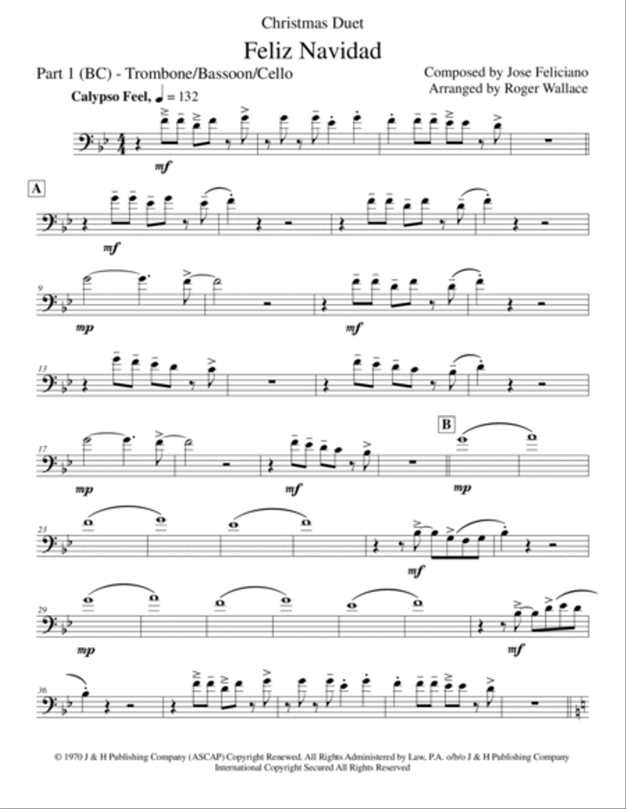 Feliz Navidad Trombone Duet scores gallery preview page 5