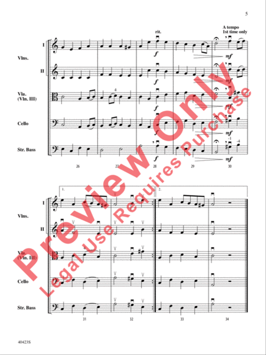 Gavotte and Rigadon from Suite in A Minor String Orchestra scores gallery preview page 6