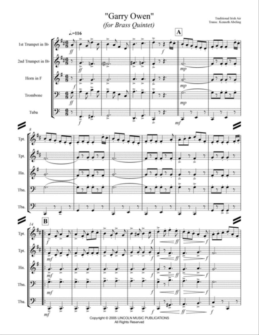 March - Garry Owen (for Brass Quintet) Brass Quintet scores gallery preview page 2