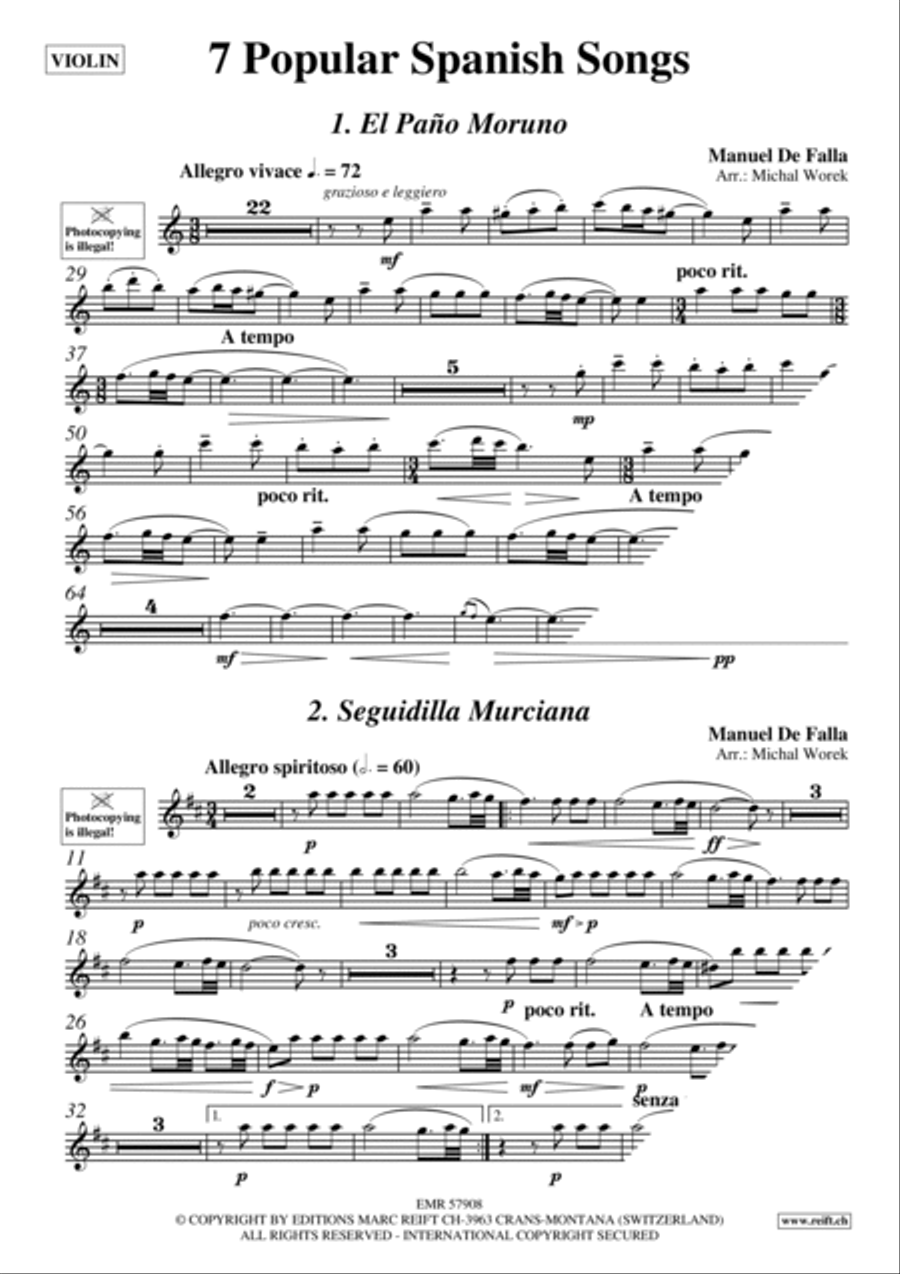 7 Popular Spanish Songs Violin Solo scores gallery preview page 3
