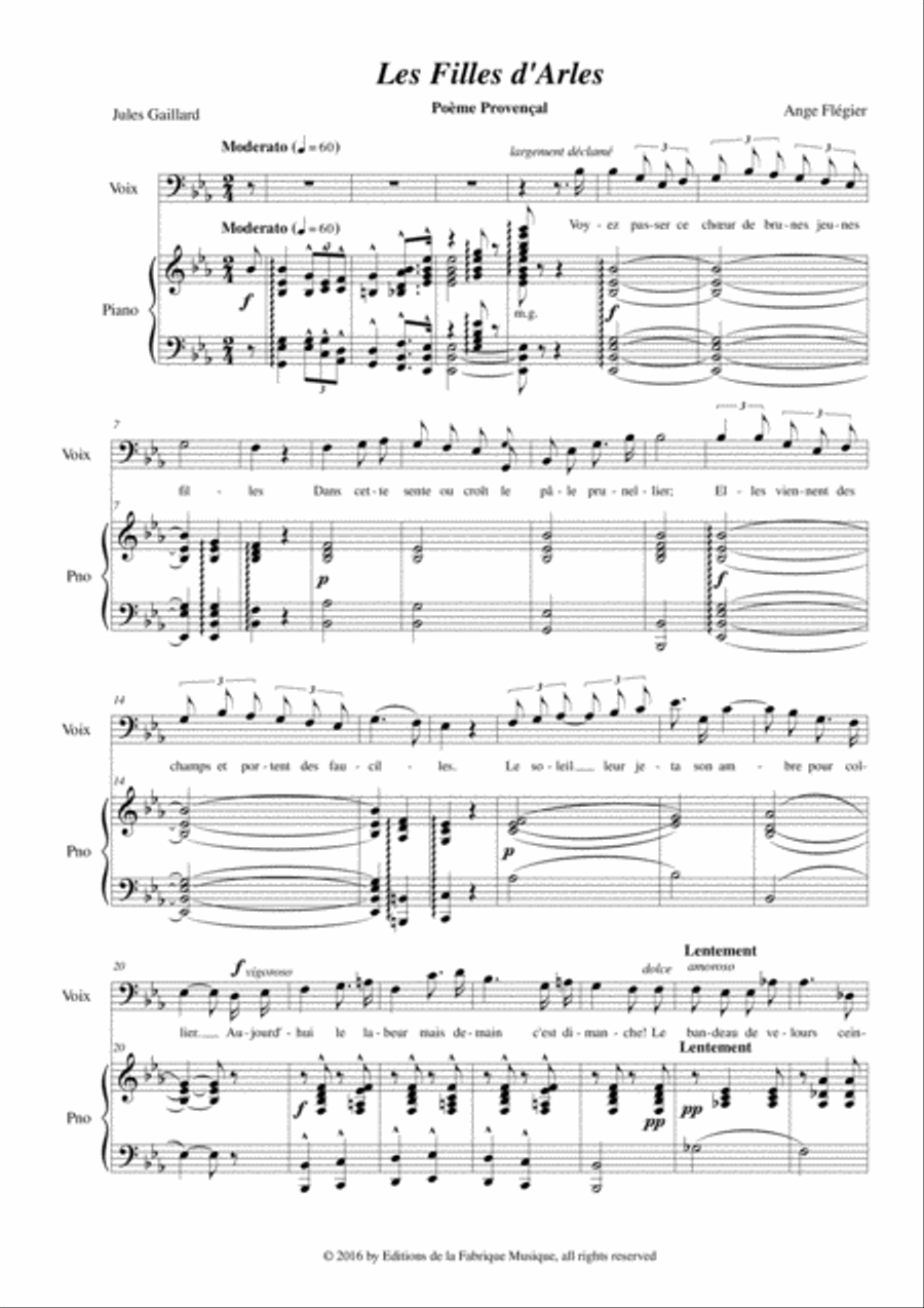 Ange Flégier: Les Filles d'Arles for baritone and piano Voice Solo scores gallery preview page 3