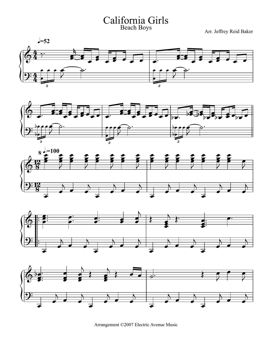 California Girls Piano Solo scores gallery preview page 1