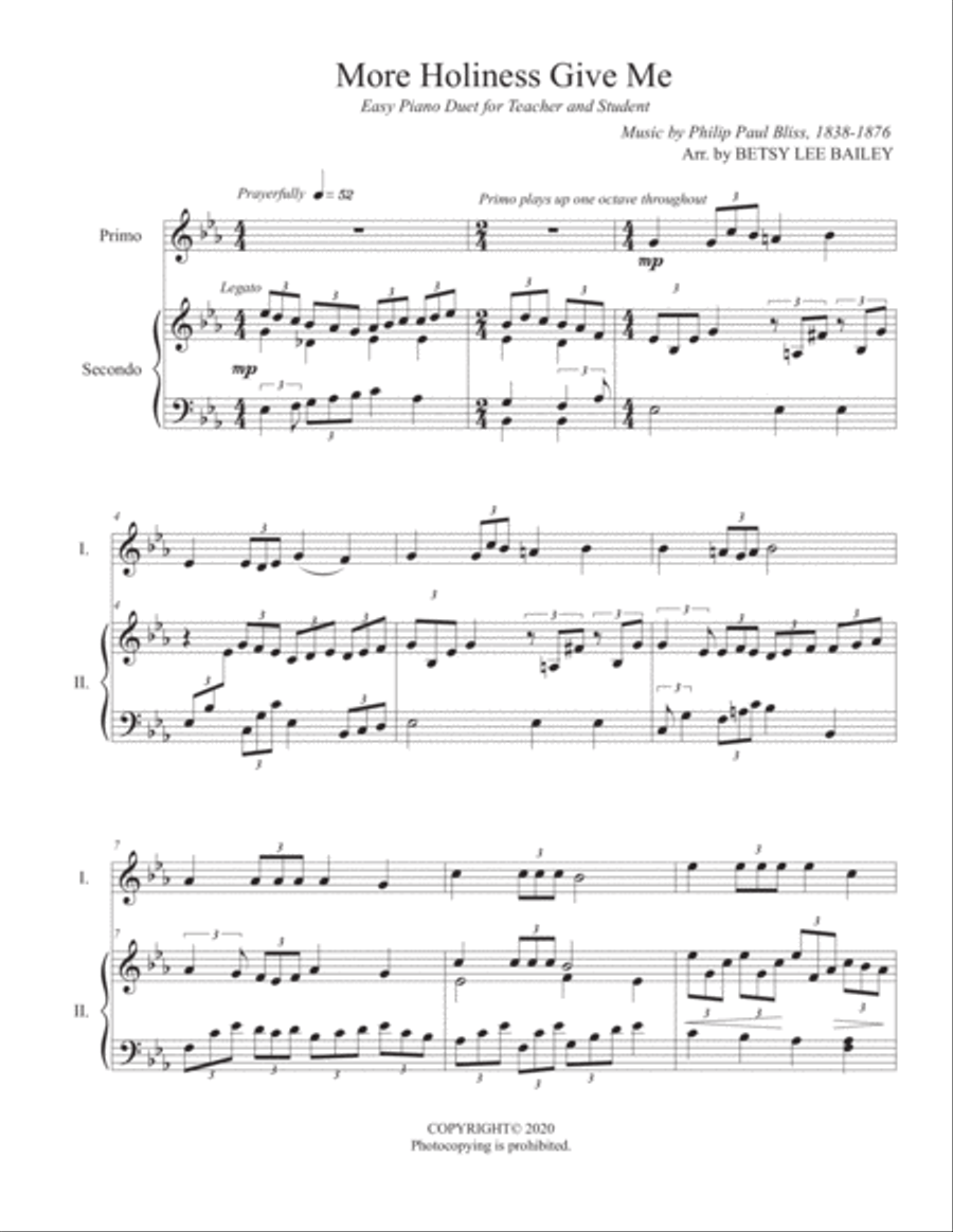 More Holiness Give Me - Easy Piano Duet Easy Piano scores gallery preview page 2