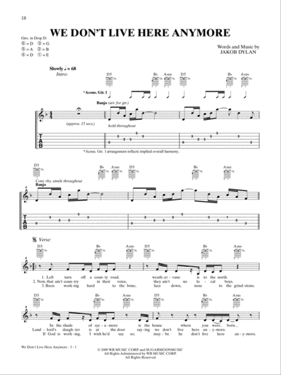 We Don't Live Here Anymore Guitar Tablature scores gallery preview page 1