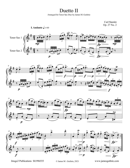Stamitz: Duet Op. 27 No. 2 for Tenor Sax Duo image number null