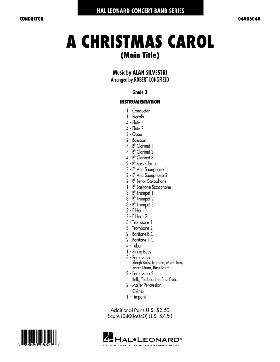 A Christmas Carol (Main Title) (arr. Robert Longfield) by Robert Longfield
                        Concert Band -
                         Digital Sheet Music
                        