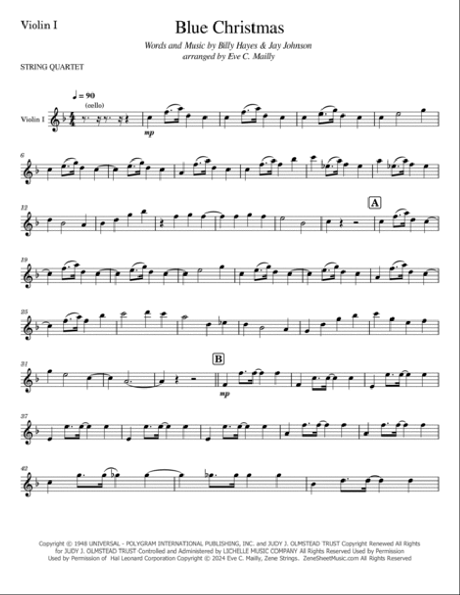 Blue Christmas String Quartet scores gallery preview page 6