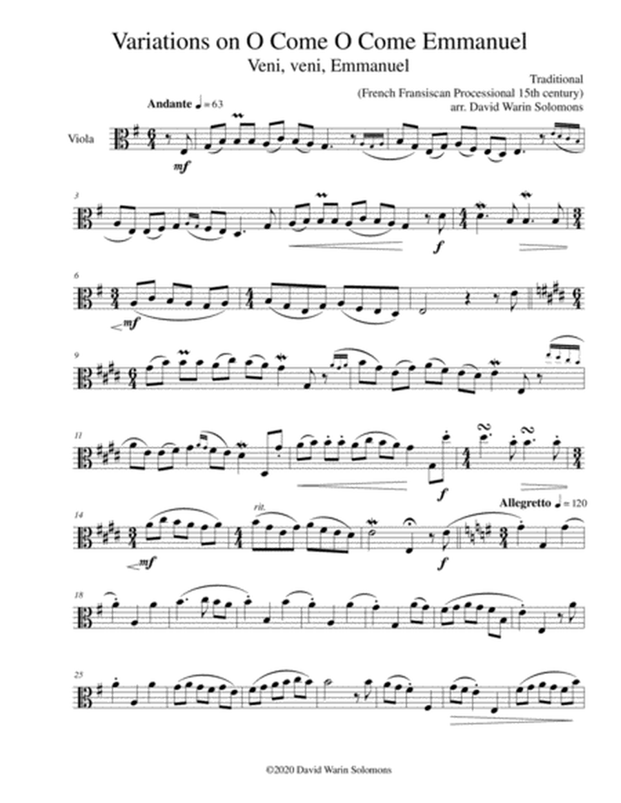 Variations on O come o come Emmanuel (Veni Veni Emmanuel) for viola solo image number null