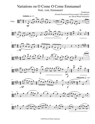Book cover for Variations on O come o come Emmanuel (Veni Veni Emmanuel) for viola solo