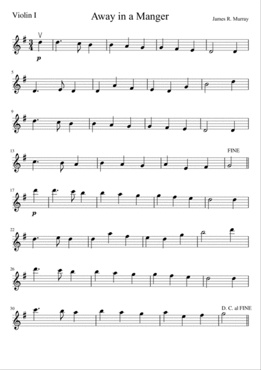 Away in a Manger (three violins and cello) String Quartet scores gallery preview page 4