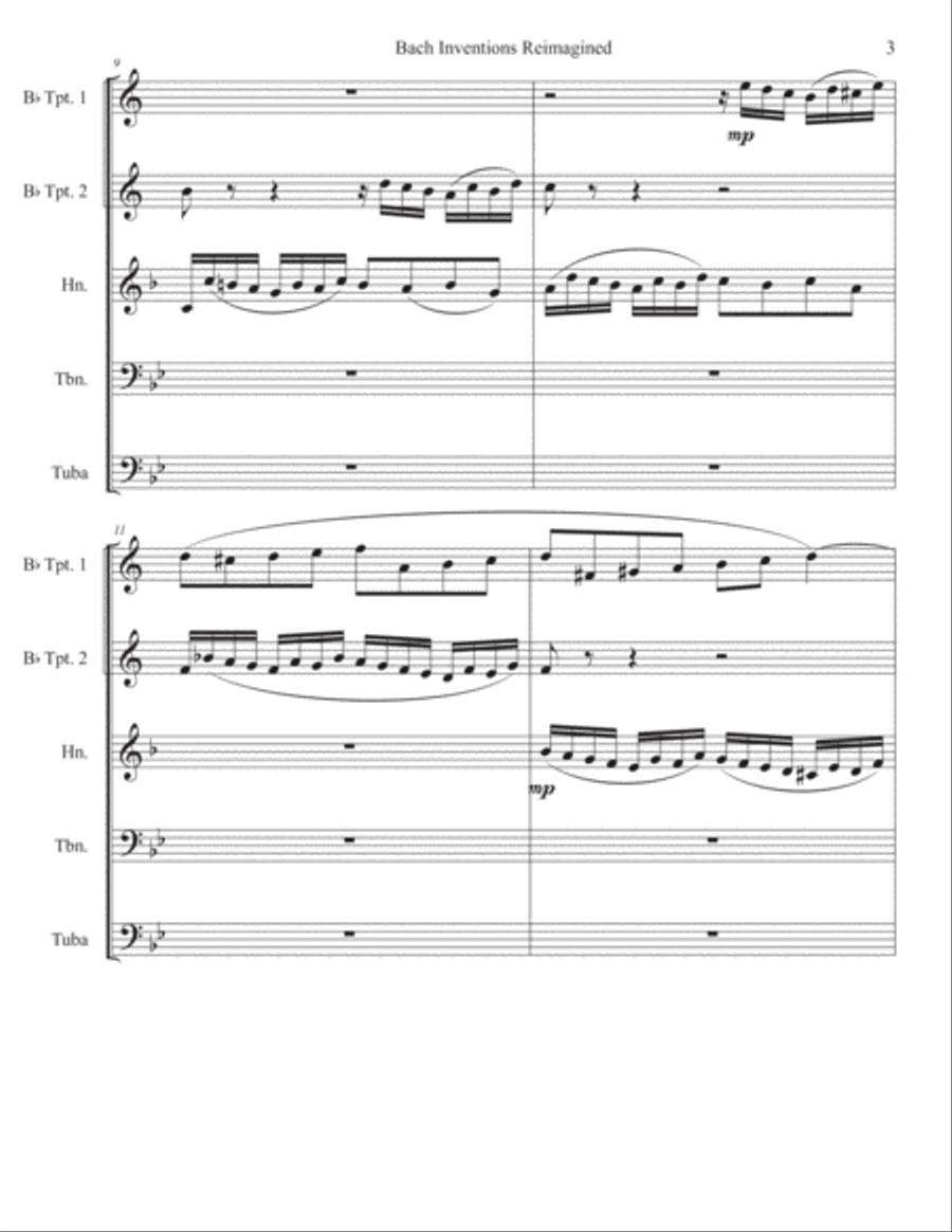 Bach Invention Reimagined #1 Brass Ensemble scores gallery preview page 3
