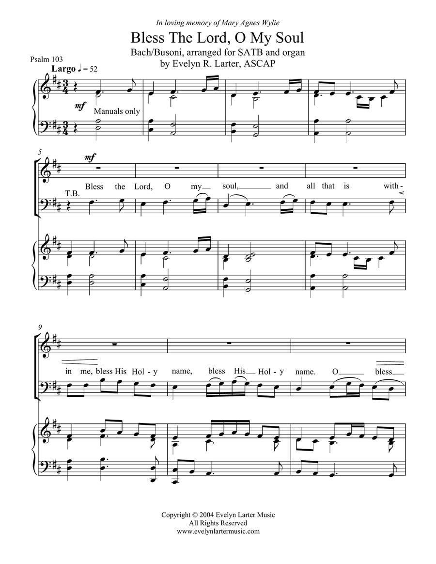 Bless The Lord, O My Soul 4-Part scores gallery preview page 1