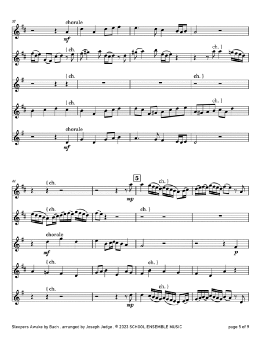 Sleepers Awake by Bach for Saxophone Quartet in Schools Saxophone Quartet scores gallery preview page 5