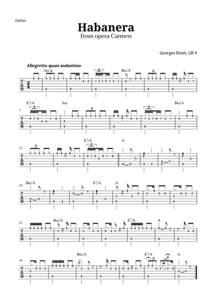 Habanera from Carmen by Bizet for Guitar TAB with Chords