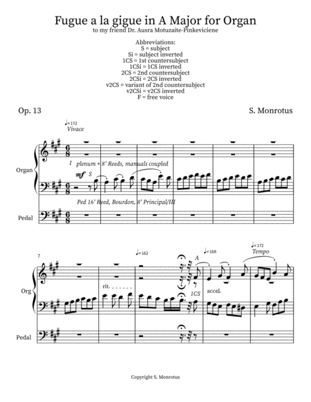 Fugue a la gigue in A Major for Organ Op. 13 image number null