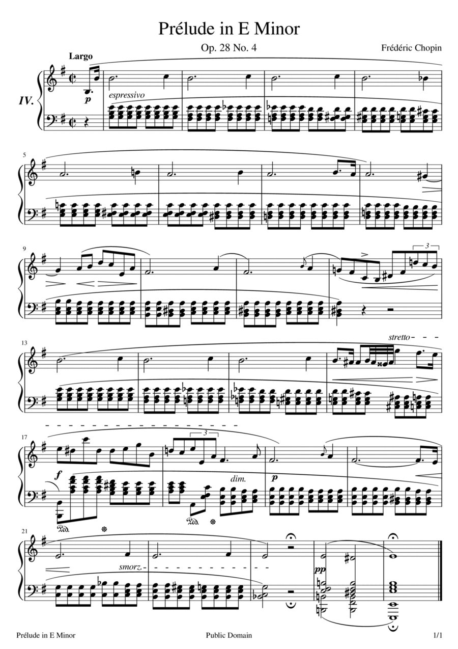 Prelude in E Minor (Op. 28, No. 4) Piano Solo scores gallery preview page 1
