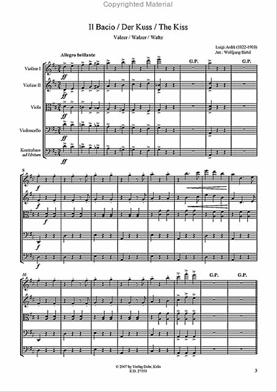 Il Bacio (Der Kuss) -Walzer- (für Streichquartett) String Quartet scores gallery preview page 3