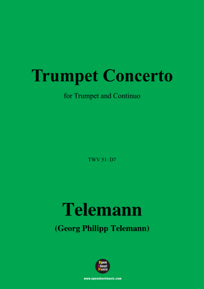 Book cover for G. P. Telemann-Trumpet Concerto,TWV 51 D7,for Trumpet and Continuo