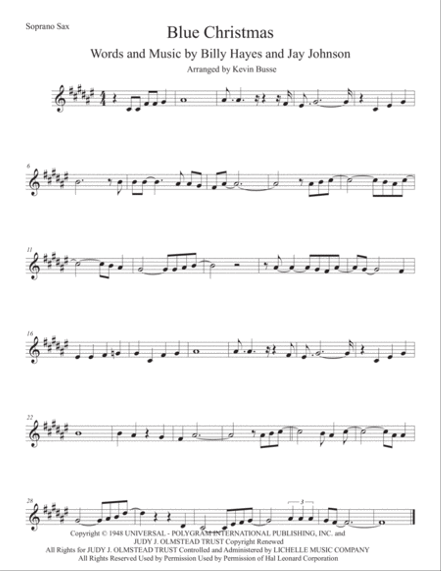 Blue Christmas Soprano Saxophone scores gallery preview page 1