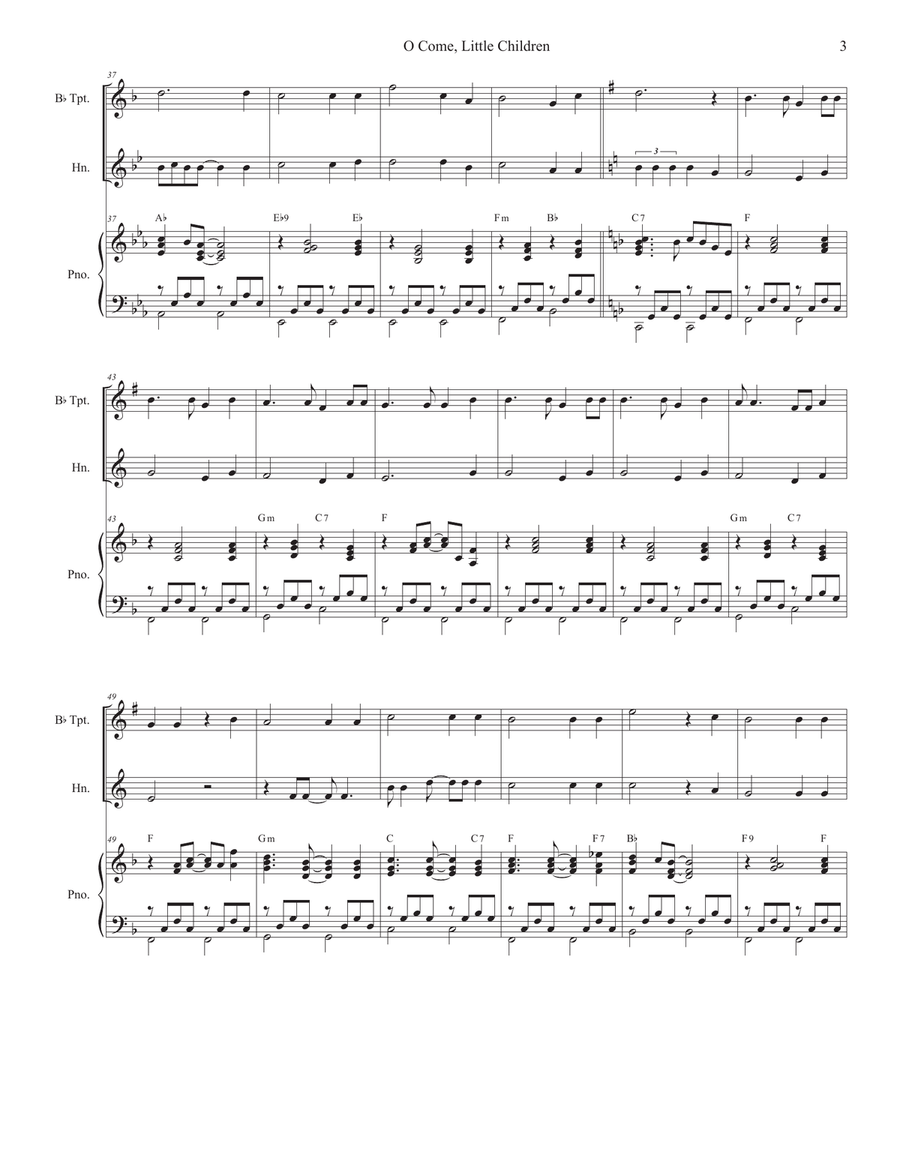 O Come, Little Children (Duet for Bb-Trumpet and French Horn) Brass Duet scores gallery preview page 4