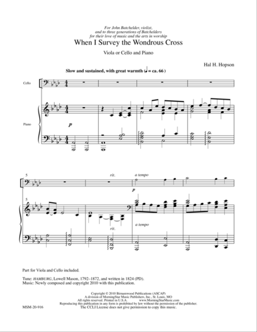 When I Survey the Wondrous Cross Cello scores gallery preview page 1