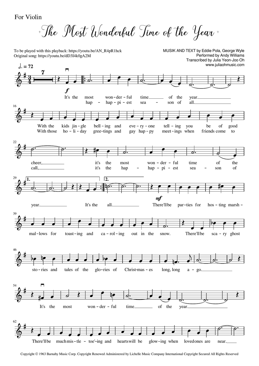 The Most Wonderful Time Of The Year Violin Solo scores gallery preview page 1