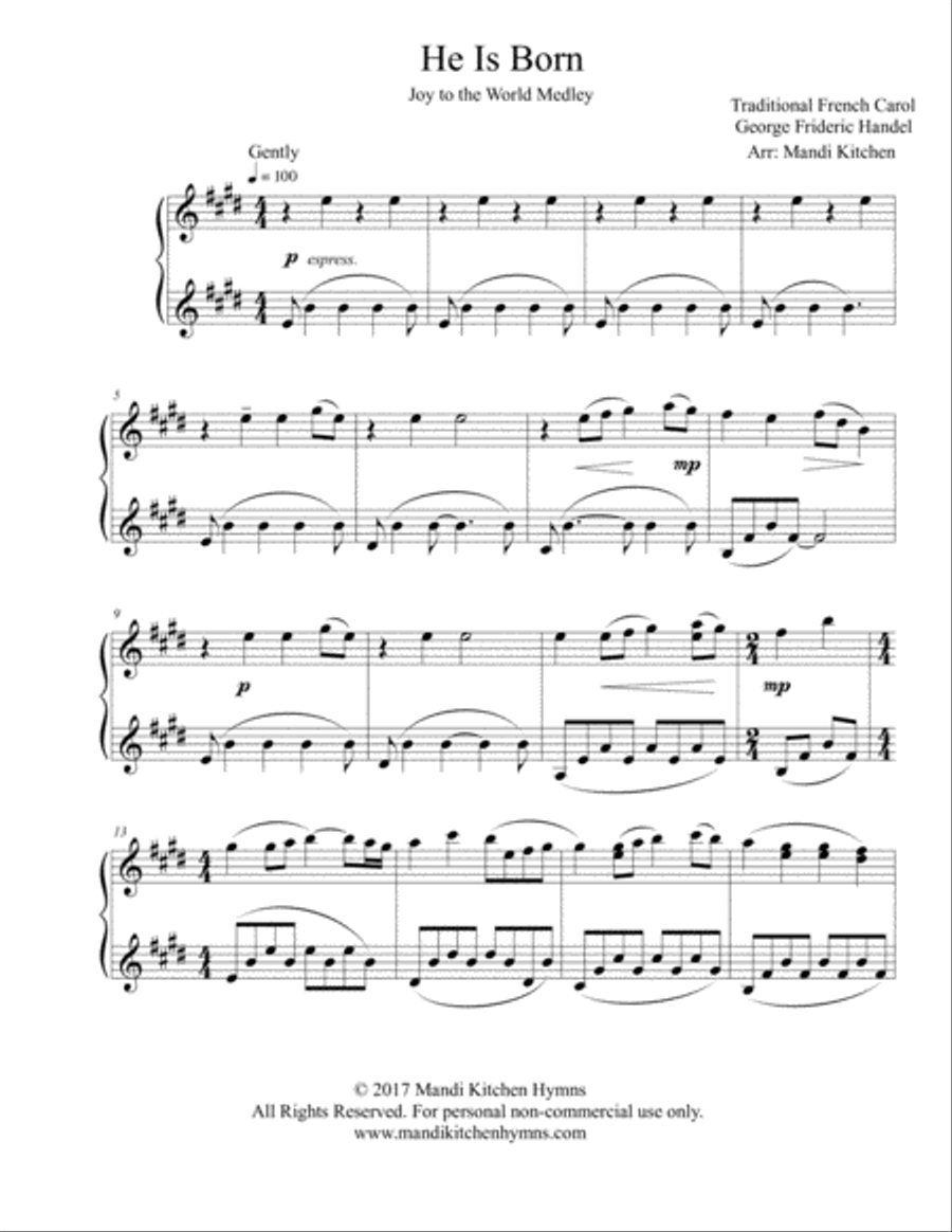 He is Born (Joy to the World) Piano Solo Medley Piano Solo scores gallery preview page 1