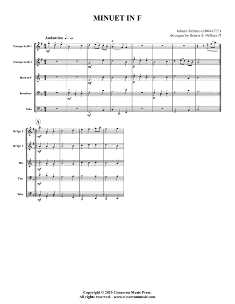 Minuet in F Brass Quintet scores gallery preview page 2