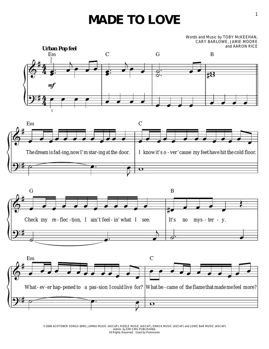 Made To Love Made To Love Easy Piano scores gallery preview page 1