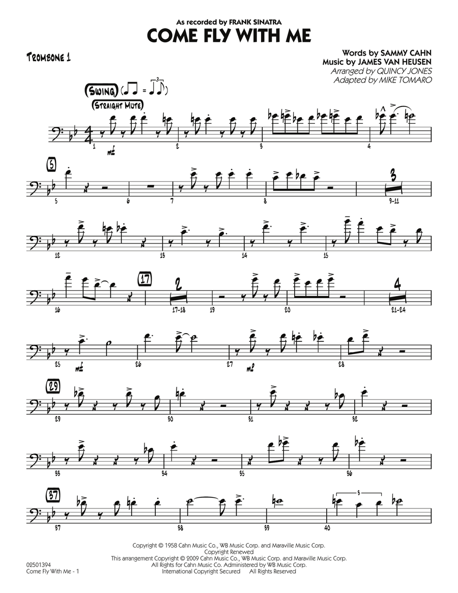 Come Fly With Me - Trombone 1 Jazz Ensemble scores gallery preview page 1