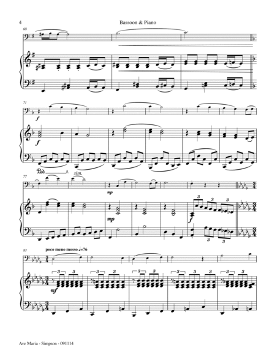 Ave Maria (for Bassoon & Piano) Woodwind Duet scores gallery preview page 4