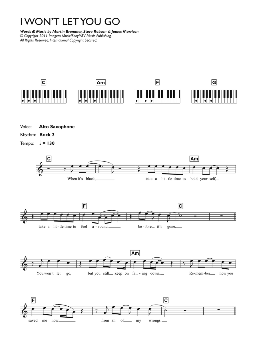 I Won't Let You Go Piano Solo scores gallery preview page 1