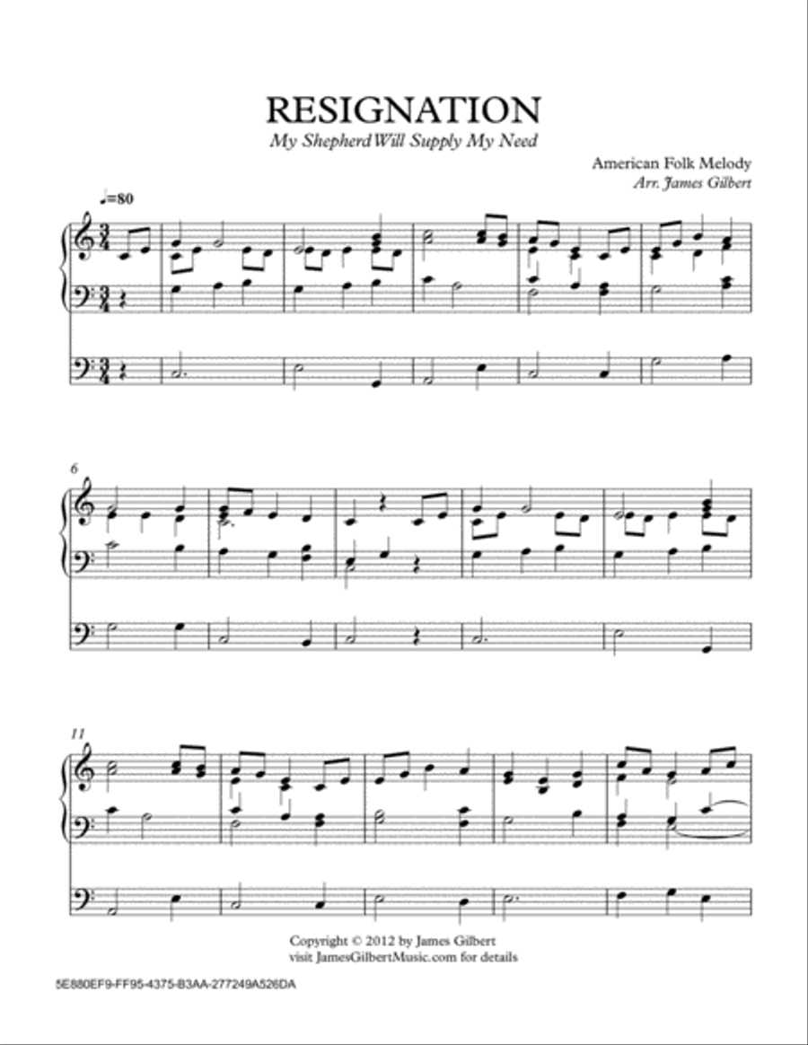 RESIGNATION (My Shepherd Will Supply) Organ Solo scores gallery preview page 1