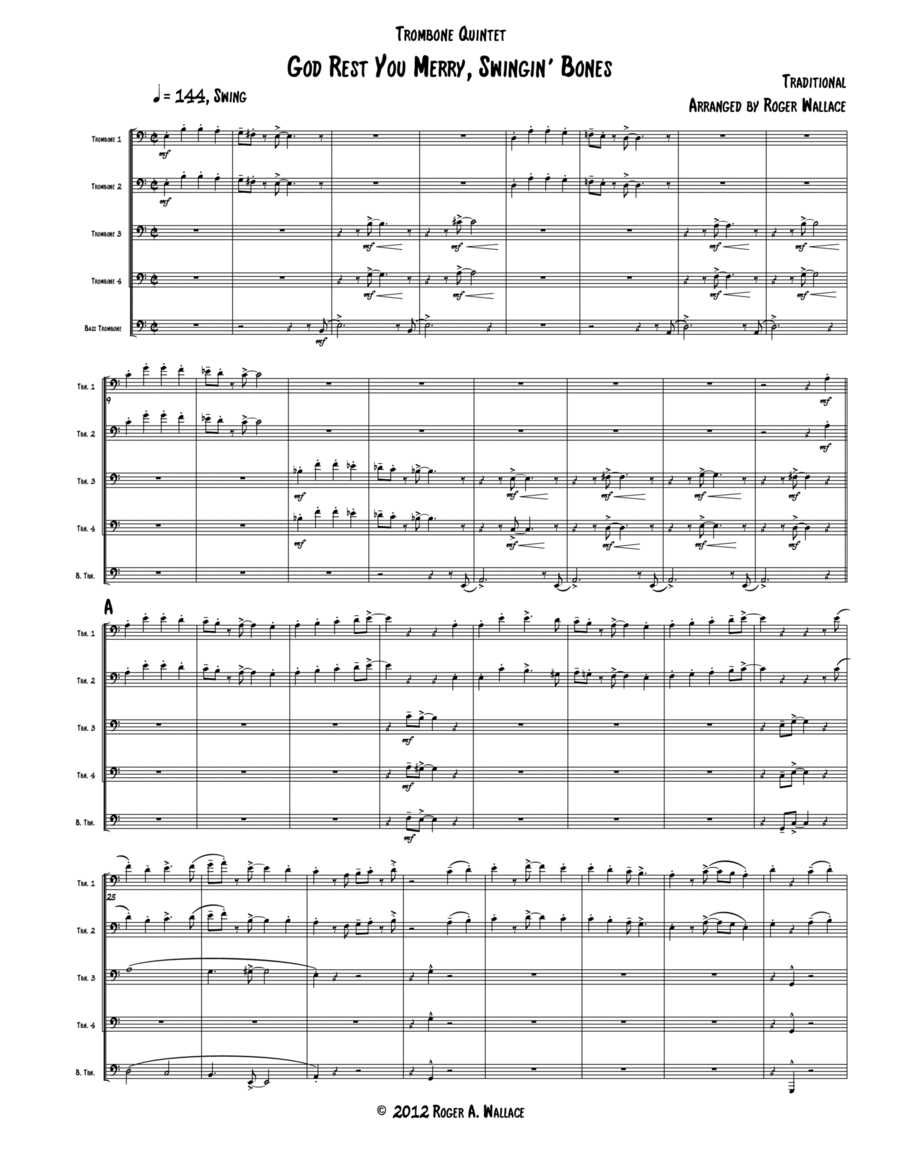 God Rest You Merry, Gentlemen (Trombone Quintet) Brass Quintet scores gallery preview page 1