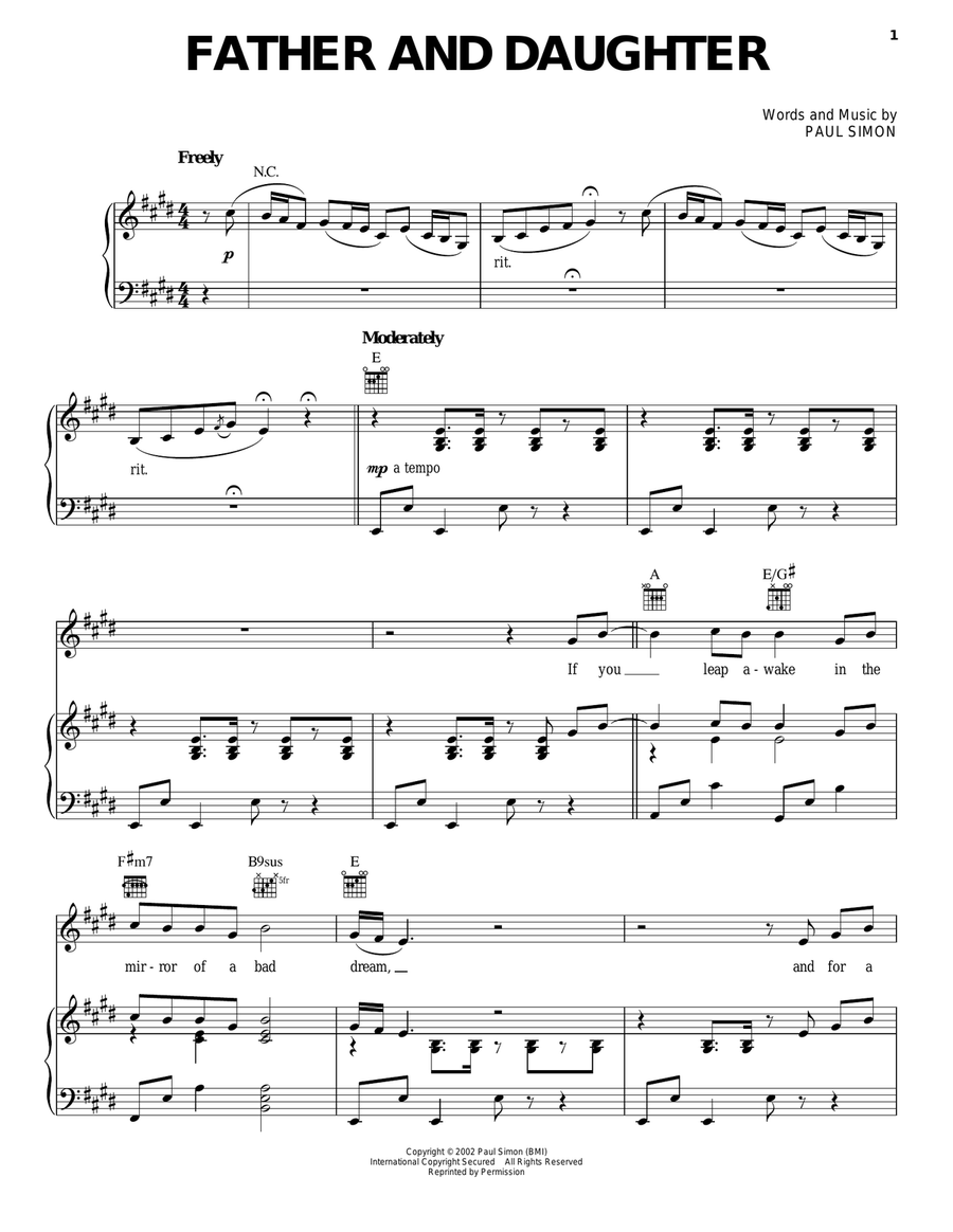 Father And Daughter Piano, Vocal, Guitar scores gallery preview page 1