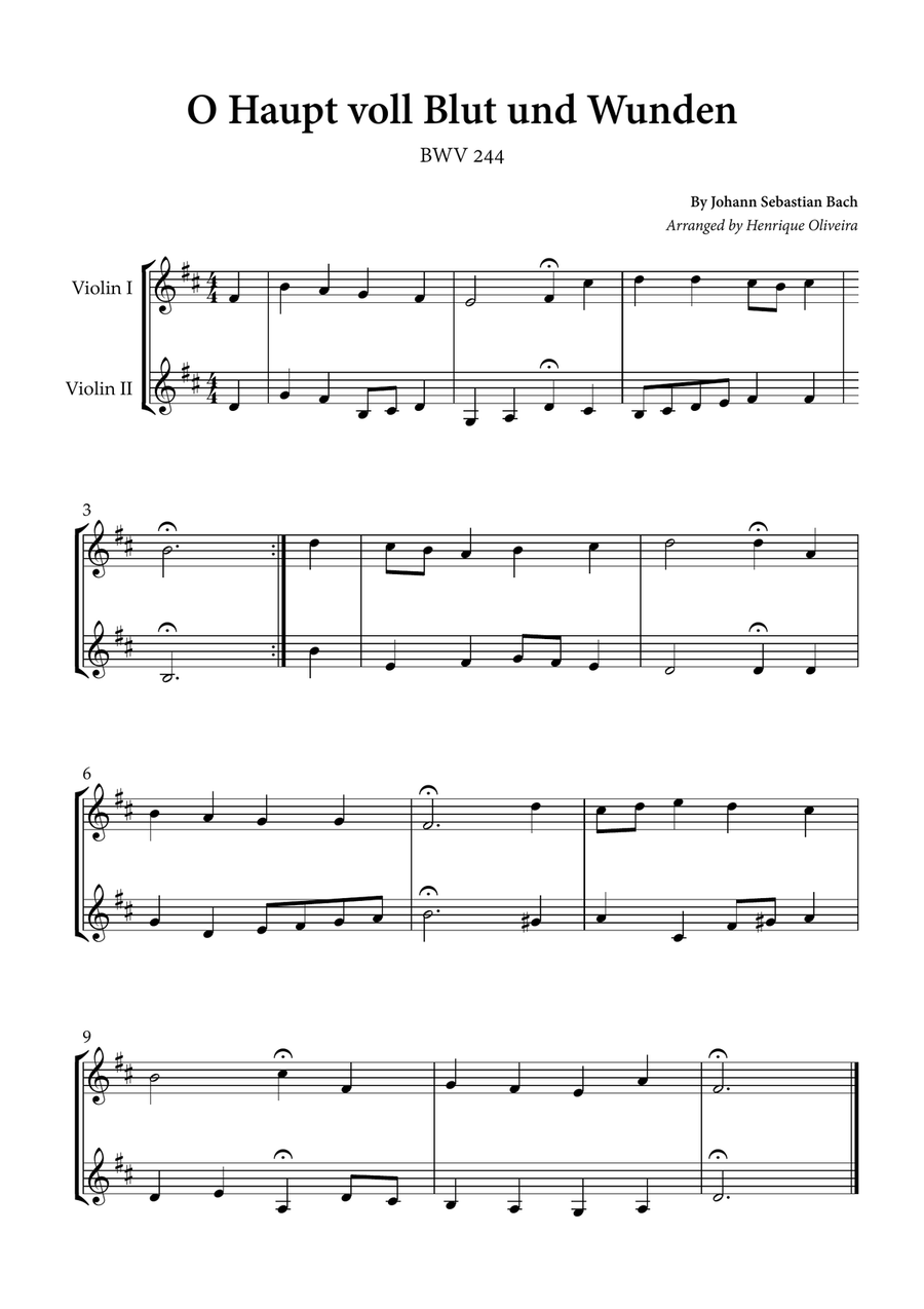 O Haupt voll Blut und Wunden (Violin Duet) - Johann Sebastian Bach String Duet scores gallery preview page 1