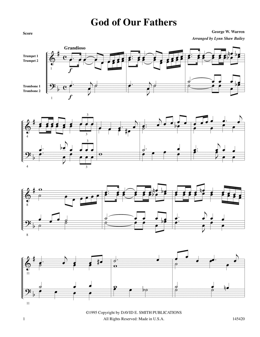 God Of Our Fathers Fanfare Brass Quartet scores gallery preview page 1