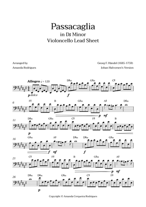 Passacaglia - Easy Cello Lead Sheet in D#m Minor (Johan Halvorsen's Version)