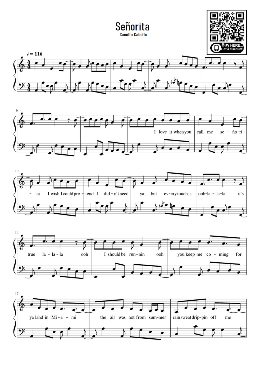 Señorita Easy Piano scores gallery preview page 1