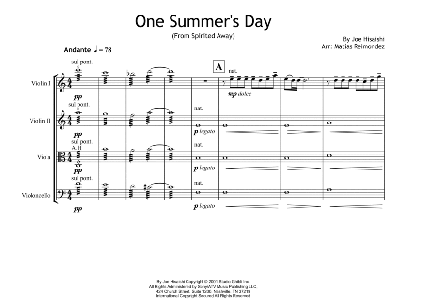 One Summer's Day String Quartet scores gallery preview page 1