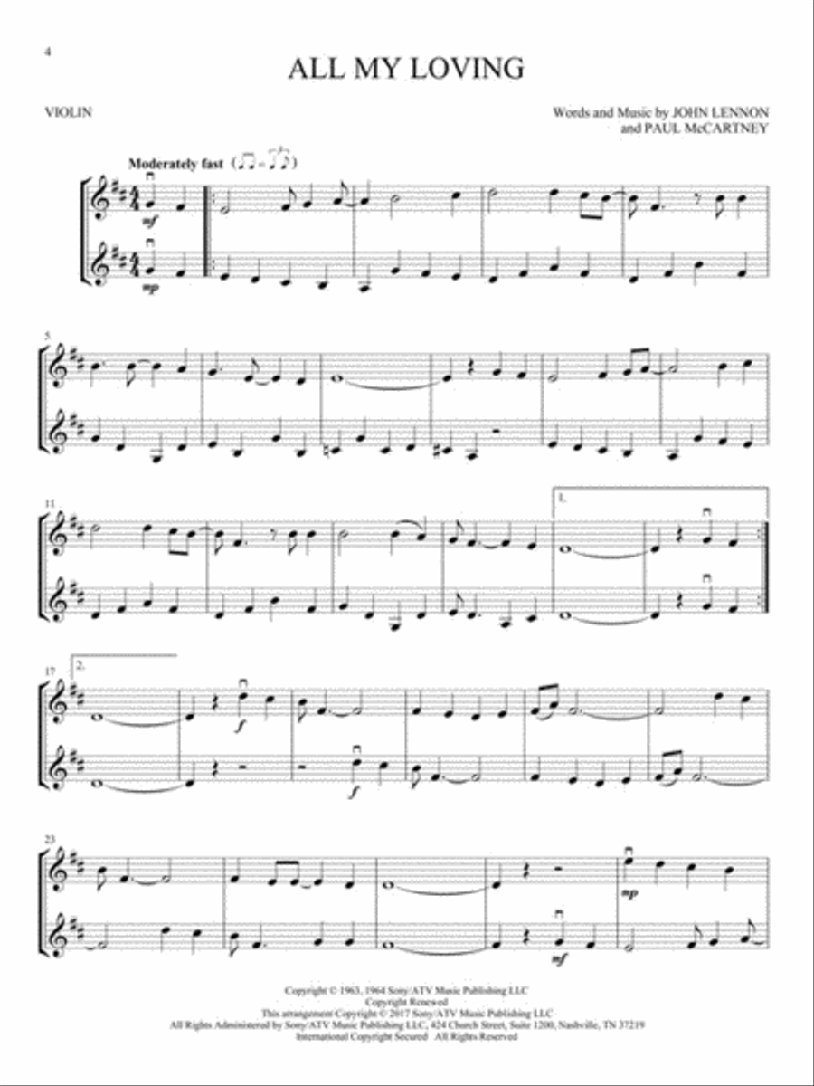 The Beatles for Violin Duet String Duet scores gallery preview page 4