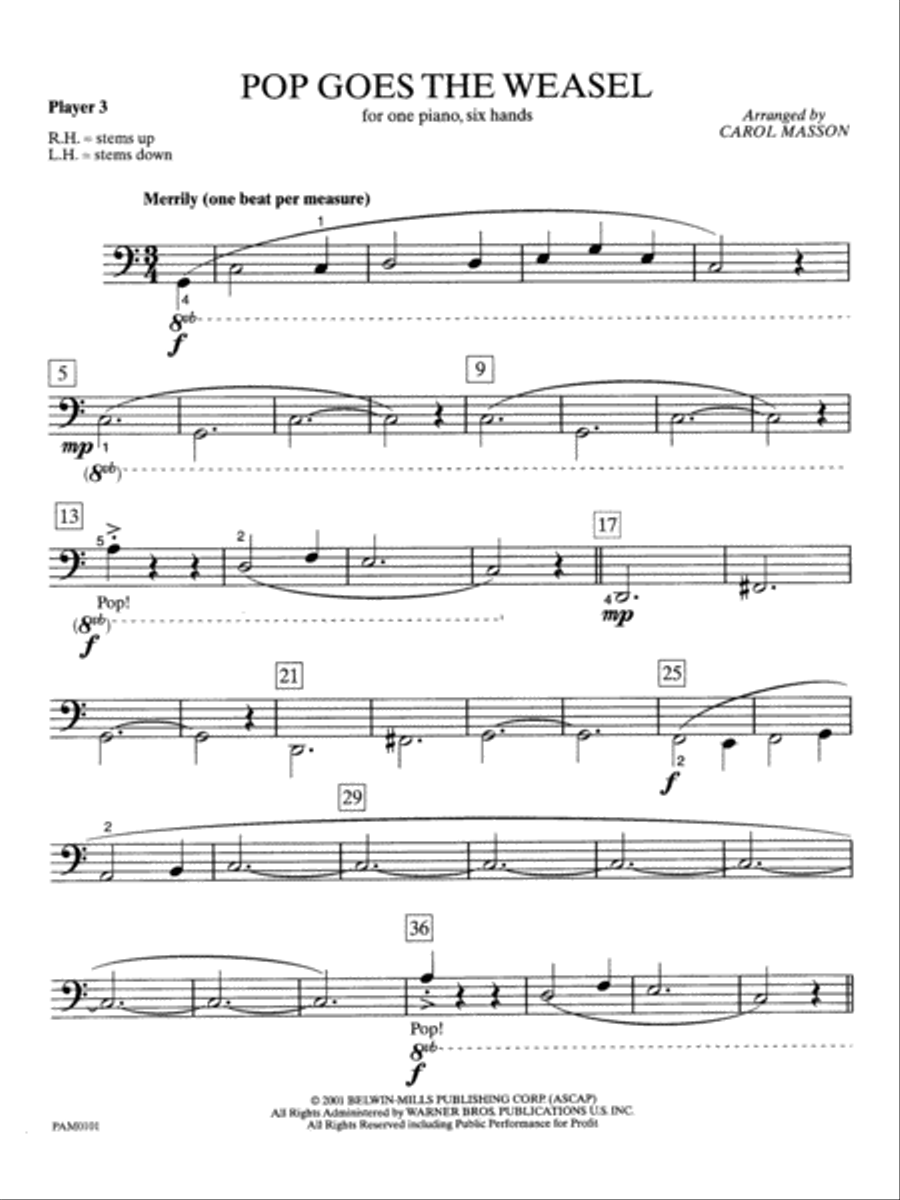 Pop Goes the Weasel - Piano Trio (1 Piano, 6 Hands) Piano Solo scores gallery preview page 5