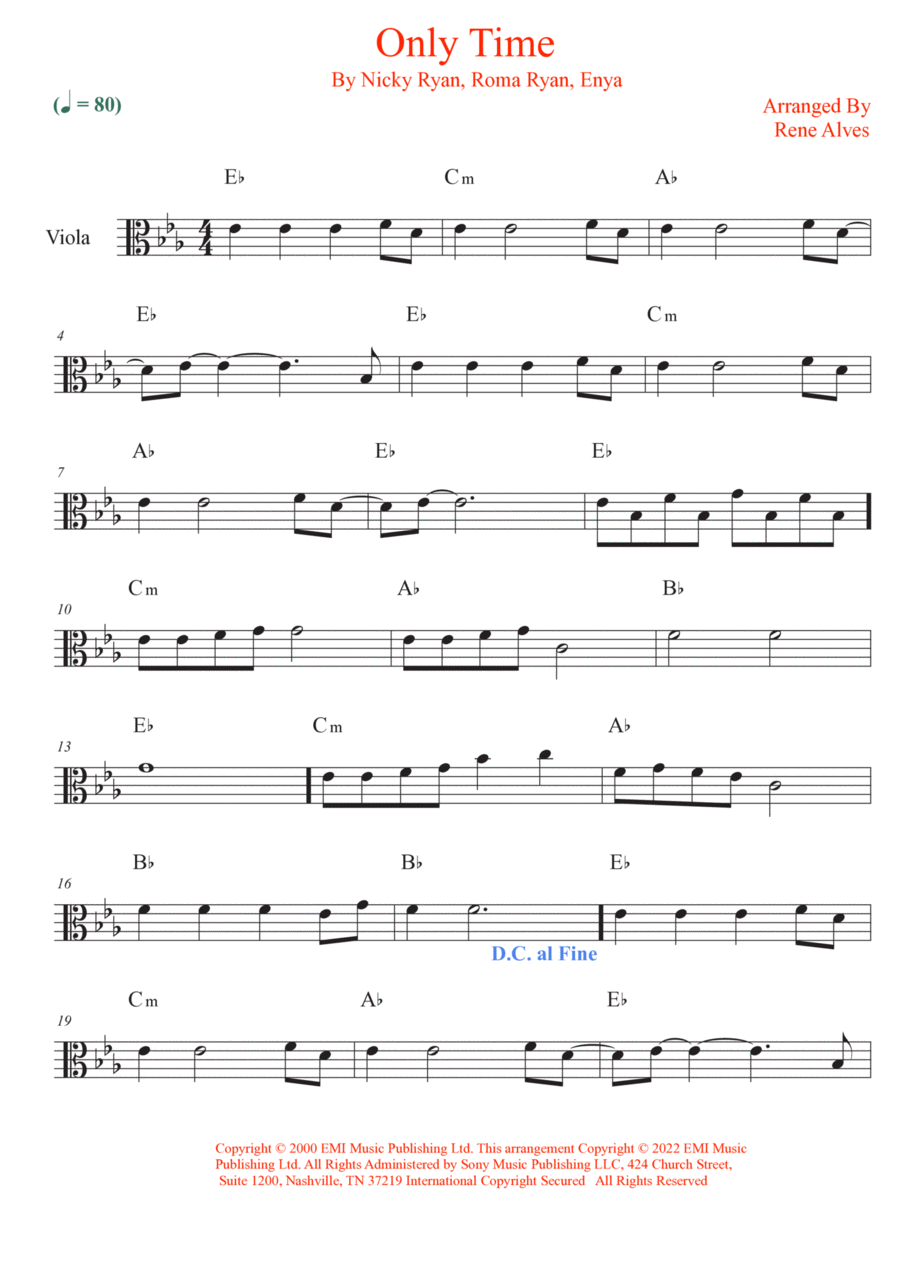 Only Time Viola Solo scores gallery preview page 1