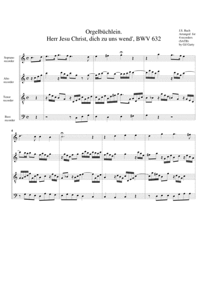 Herr Jesu Christ, dich zu uns wend', BWV 632 from Orgelbuechlein (arrangement for 4 recorders)