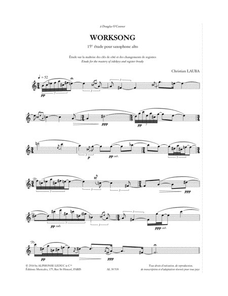 Worksong 15e Etude Pour Saxophone Alto (livre + Cd Al30540)