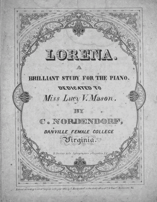 Book cover for Lorena. A Brilliant Study for the Piano