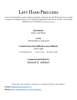 Book cover for Preludes for the Left Hand: 3 New Age Piano Solos