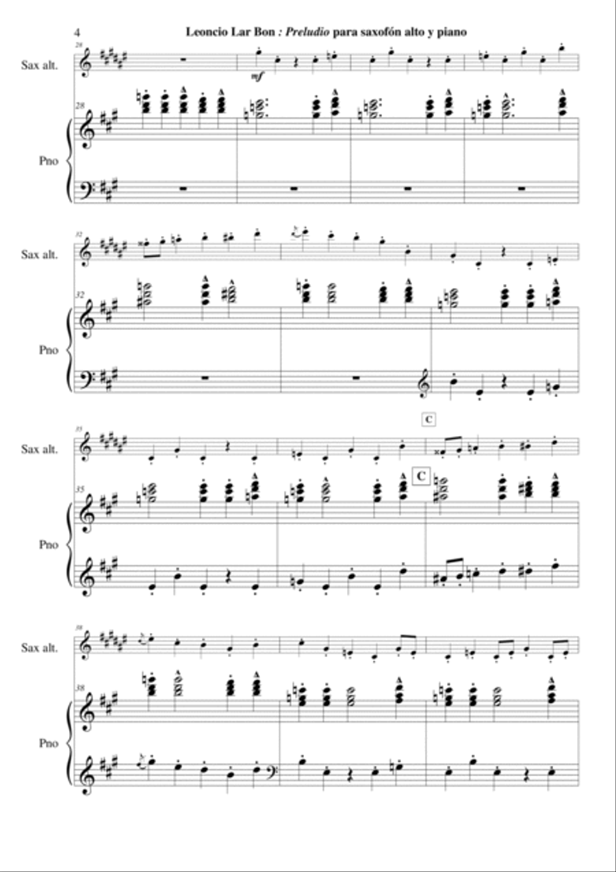 Leoncio Lara Bon - Preludio for alto saxophone and piano