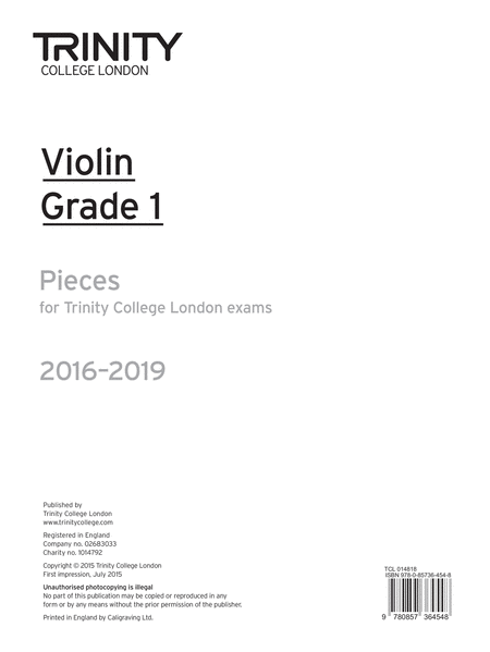 Violin Exam Pieces 2016-2019: Grade 1 (part only)