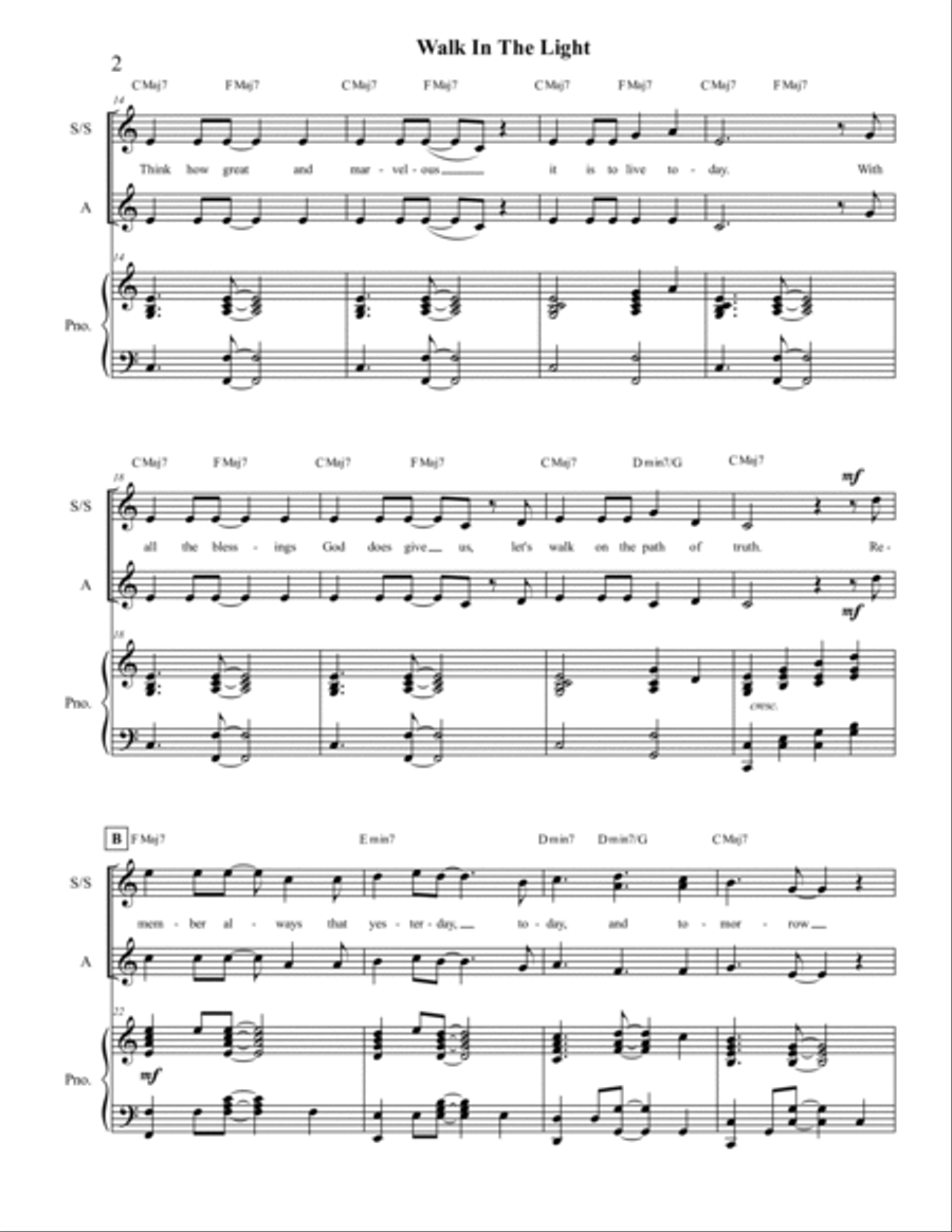 Walk in the Light - SSA Choir Version SSA scores gallery preview page 4